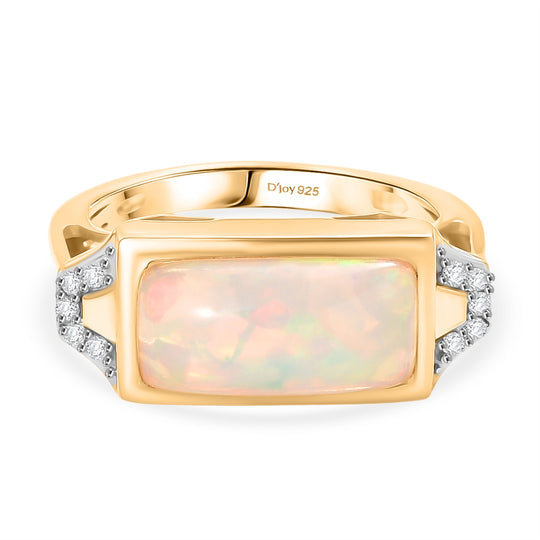 D'Joy Natürlicher, äthiopischer Welo Opal, Weißer Zirkon Ring 925 Silber 750 Gelbgold Vermeil (Größe 18.00) ca. 3,20 ct