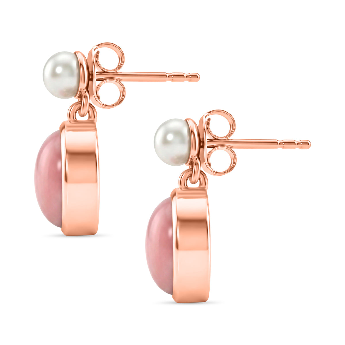 D'Joy AA Rosa Opal, Süßwasser Perle (4mm) Ohrringe 925 Silber 750 rosévergoldet