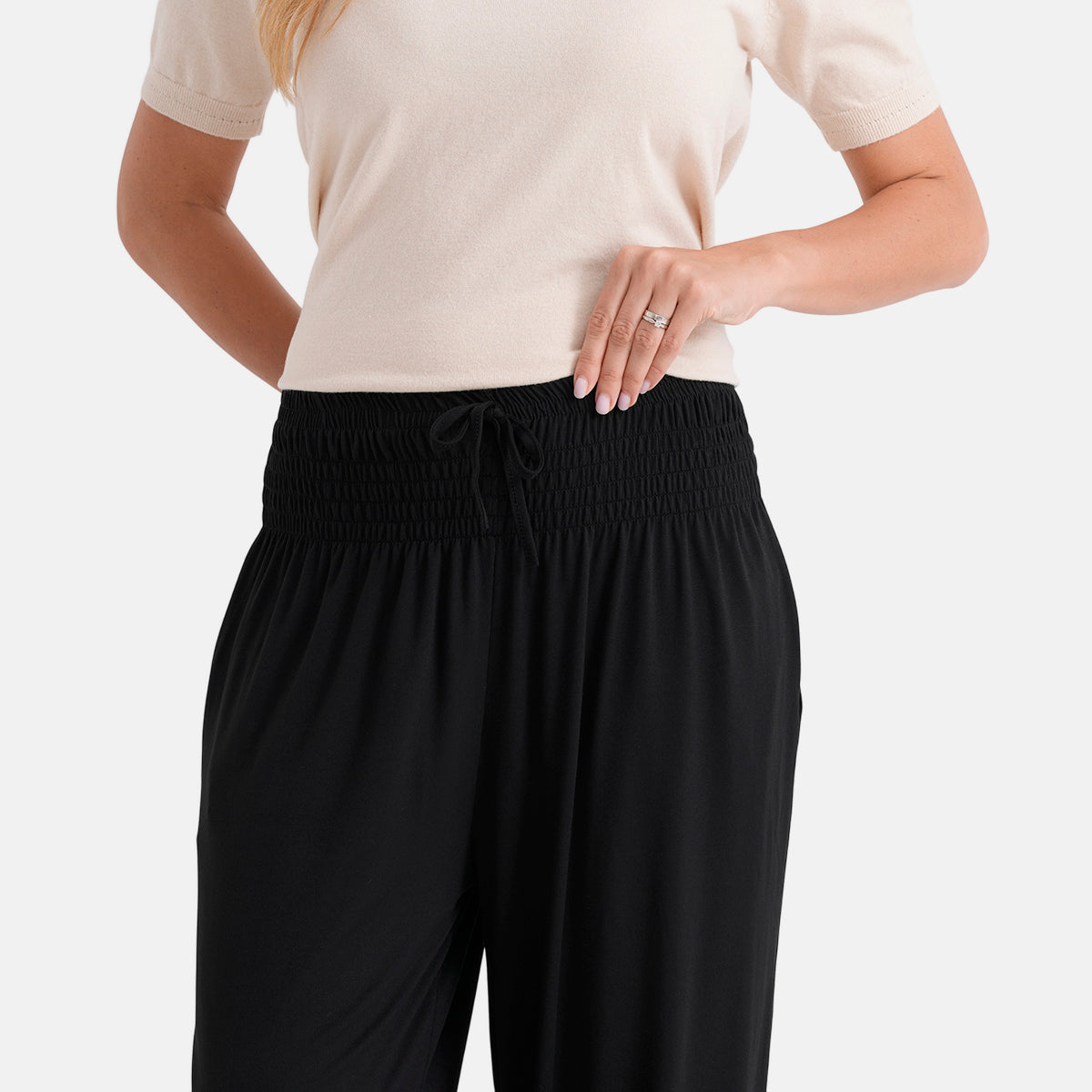 LA MAREY Jersey Komforthose mit Smokbund, Einheitsgröße, Schwarz