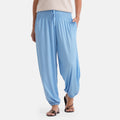 LA MAREY Jersey Komforthose, gesmokter Bund, elastische Knöchel, Einheitsgröße, Blau