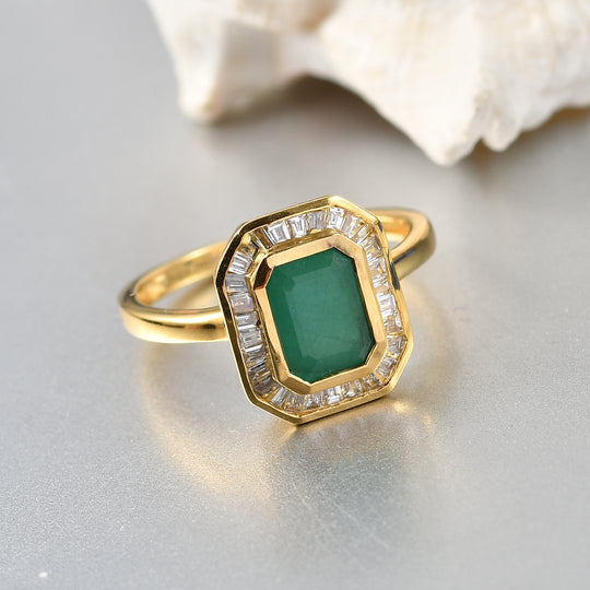 LUXURIANT - AA Socoto Smaragd, Lab Grown Diamant Ring 925 Silber 750 Gelbgold Vermeil (Größe 18.00) ca. 1,88 ct