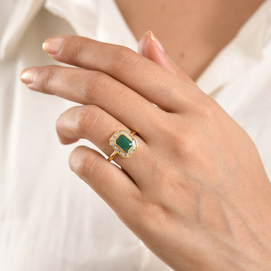 LUXURIANT - AA Socoto Smaragd, Lab Grown Diamant Ring 925 Silber 750 Gelbgold Vermeil (Größe 18.00) ca. 1,88 ct