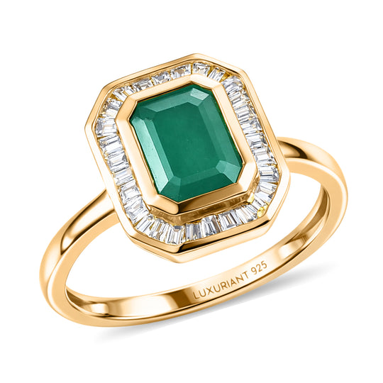 LUXURIANT - AA Socoto Smaragd, Lab Grown Diamant Ring 925 Silber 750 Gelbgold Vermeil (Größe 18.00) ca. 1,88 ct