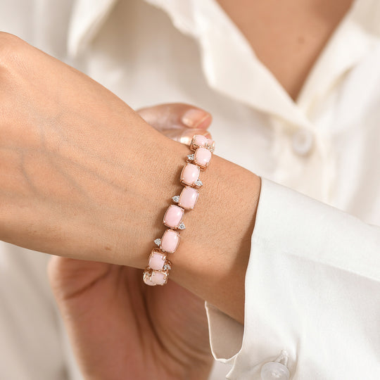 D'Joy AA Rosa Opal, Weißer Zirkon Armband ca. 20 cm 925 Silber 750 Roségold Vermeil ca. 26.72 ct