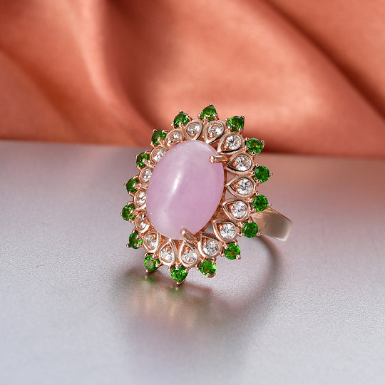 EVER TRUE Kunzit, Weißer Zirkon Ring Nickelfreies Messing Roségoldfarben (Größe 20.00) ca. 7.92 ct