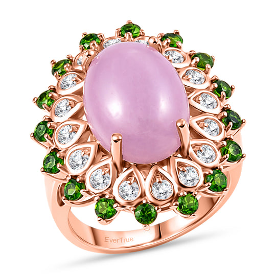 EVER TRUE Kunzit, Weißer Zirkon Ring Nickelfreies Messing Roségoldfarben (Größe 20.00) ca. 7.92 ct