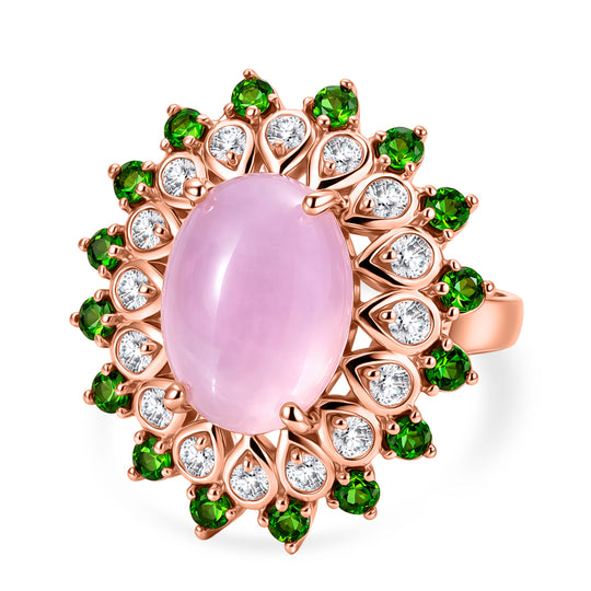 EVER TRUE Kunzit, Weißer Zirkon Ring Nickelfreies Messing Roségoldfarben (Größe 20.00) ca. 7.92 ct