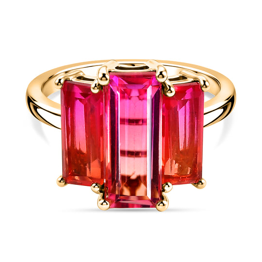 D'Joy Dreifacher Horizont Sunset Quarz Triplette Ring 925 Silber 750 Gelb Vergoldet (Größe 19.00) ca. 5.03 ct