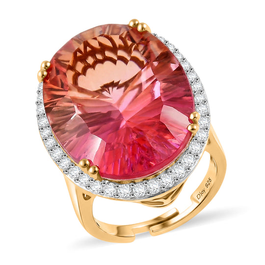 D'Joy Goldener Himmelsglanz Sunset Quarz Triplette, Weißer Zirkon Ring 925 Silber 750 Gelbgold Vermeil (Größe 19.00) ca. 29.48 ct