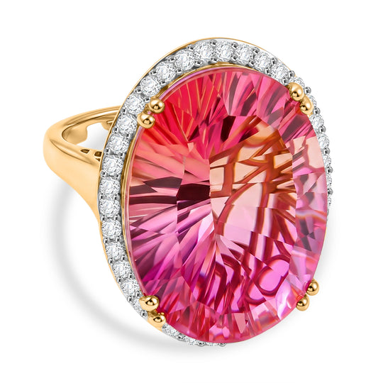 D'Joy Goldener Himmelsglanz Sunset Quarz Triplette, Weißer Zirkon Ring 925 Silber 750 Gelbgold Vermeil (Größe 19.00) ca. 29.48 ct
