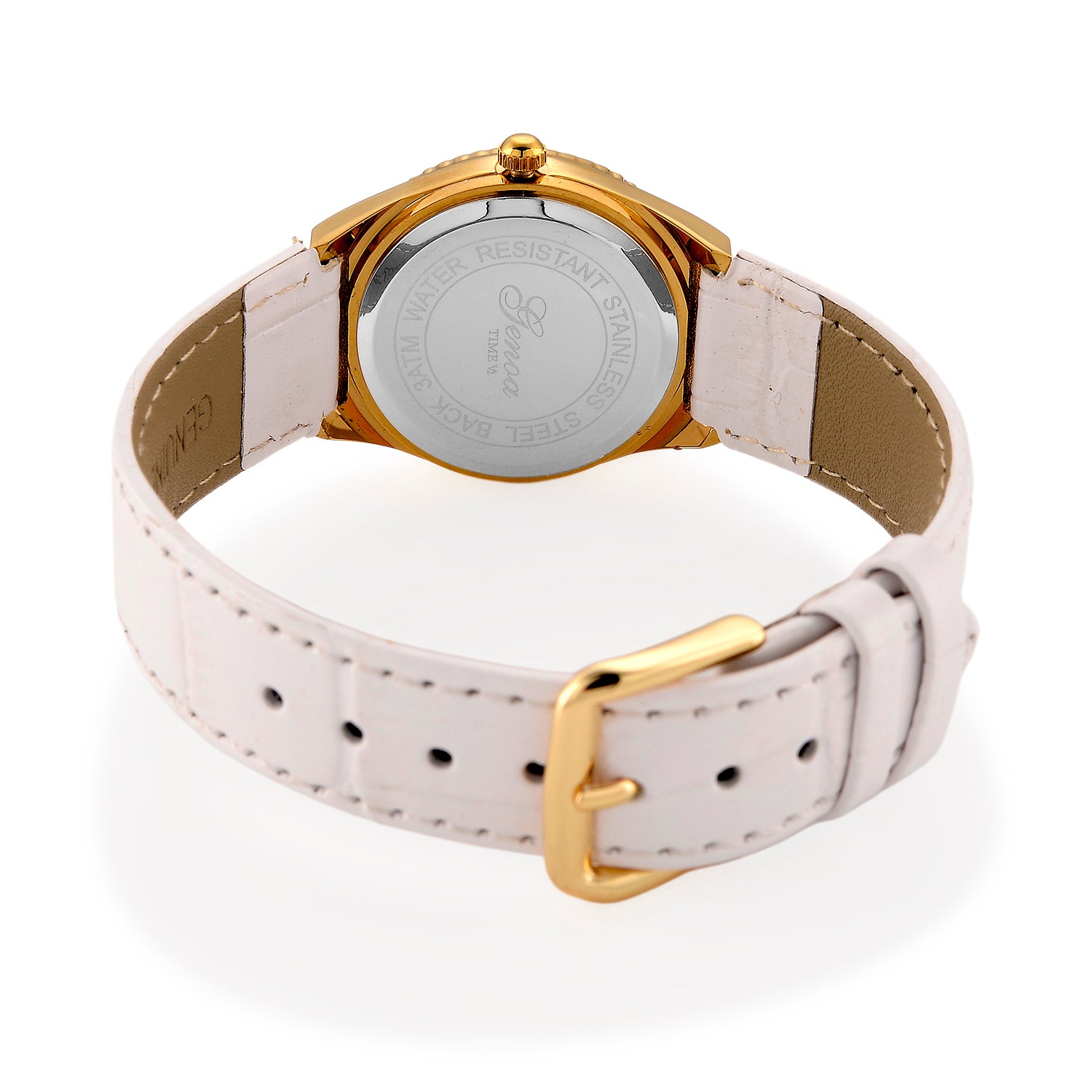 GENOA - J Francis gefertigt mit SWAROVSKI Weißer Swarovski Kristall Uhren 23 cm Reine Legierung IP-Gelbbeschichtung