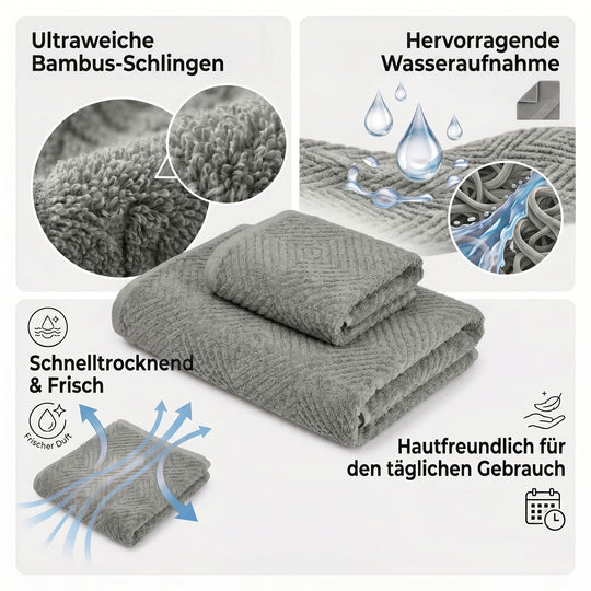Set of 3 bamboo towel Material:Loop:100% bamboo Base fabric:100% cotton