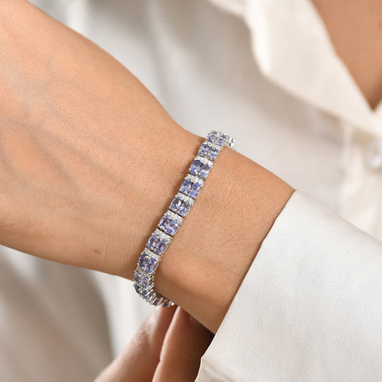 D'Joy Tansanit, Moissanit Armband ca. 20 cm 925 Silber rhodiniert ca. 13,63 ct.
