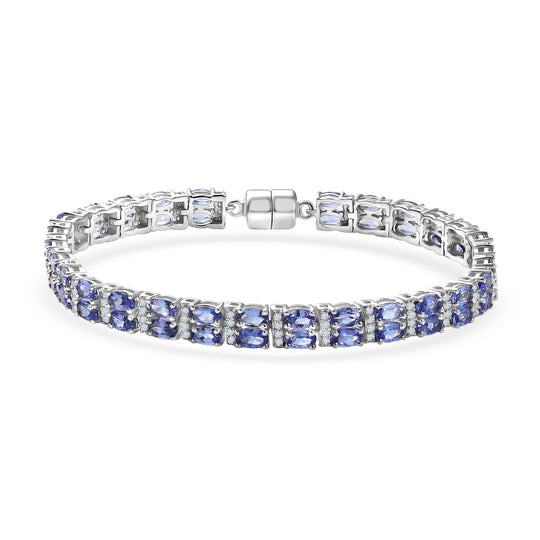 D'Joy Tansanit, Moissanit Armband ca. 20 cm 925 Silber rhodiniert ca. 13,63 ct.