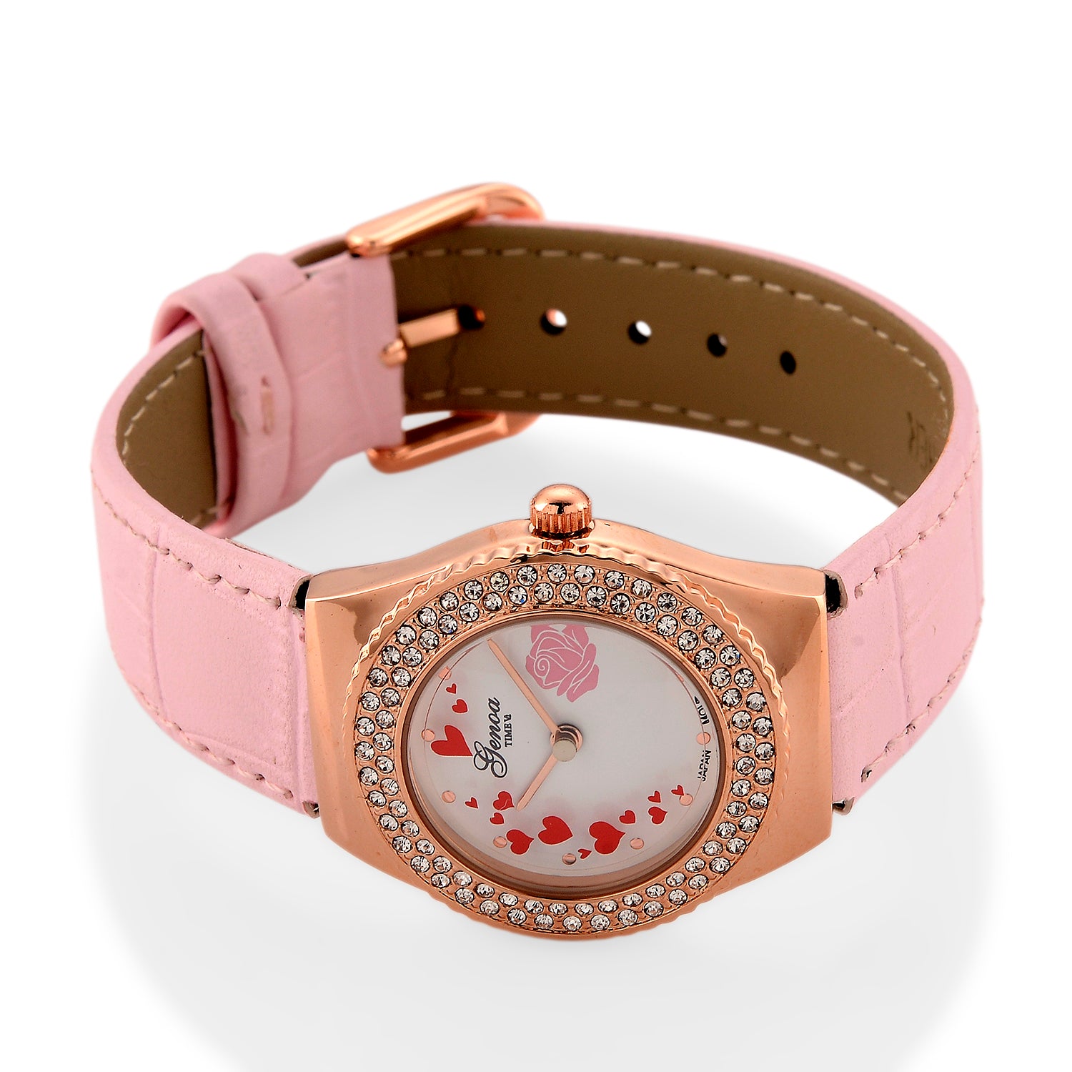GENOA - J Francis gefertigt mit SWAROVSKI Weißer Swarovski Kristall Uhren 23 cm Reine Legierung IP Rosa Plattierung