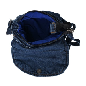 Crossbody-Tasche in Denim-Optik mit verstellbarem Schulterriemen, 2 Reißverschlussfächern, 24x20x8,5cm, Dunkelblau