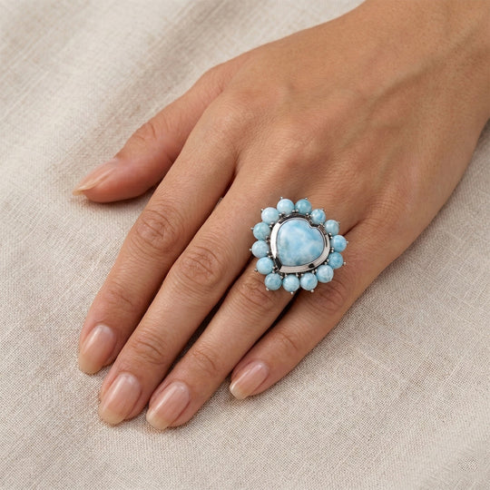 D'Joy Larimar Ring 925 Silber rhodiniert (Größe 21.00) ca. 22,58 ct
