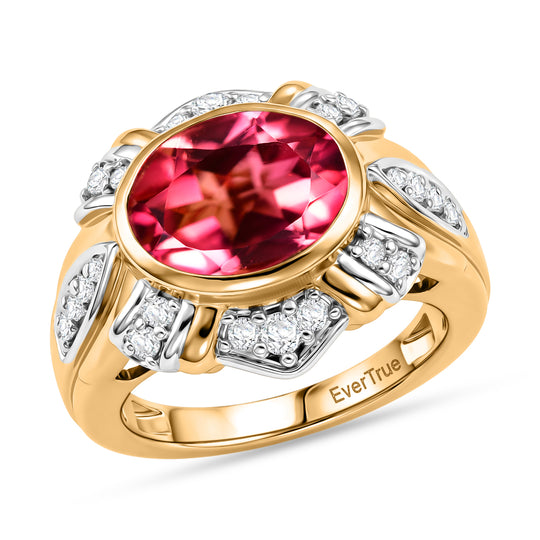 EVER TRUE Sonnenblüte Sunset Quarz Triplette, Weißer Zirkon Ring Nickelfreies Messing Bicolor (Größe 18.00) ca. 4.32 ct