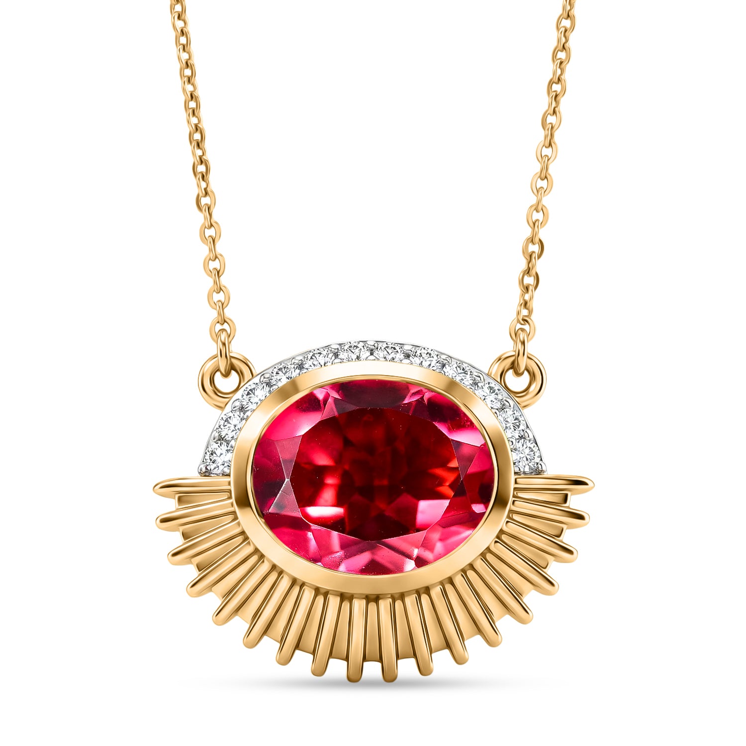 D'Joy Sunset Quarz Triplette, Weißer Zirkon Halskette ca. 50 cm 925 Silber 750 Gelbgold Vermeil ca. 4,11 ct.