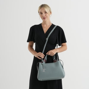 Henkeltasche aus Echtleder mit Schulterriemen, Reißverschlussfach und 4 Innenfächern, 36x17x26cm, Schwarz