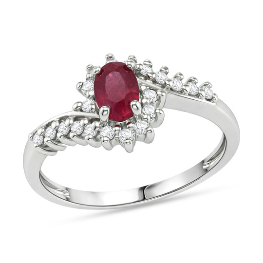 D'Joy Afrikanischer Rubin (Fissure gefüllt), Weißer Zirkon Ring 925 Silber rhodiniert (Größe 19.00) ca. 1,31 ct