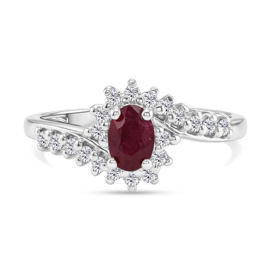 D'Joy Afrikanischer Rubin (Fissure gefüllt), Weißer Zirkon Ring 925 Silber rhodiniert (Größe 19.00) ca. 1,31 ct