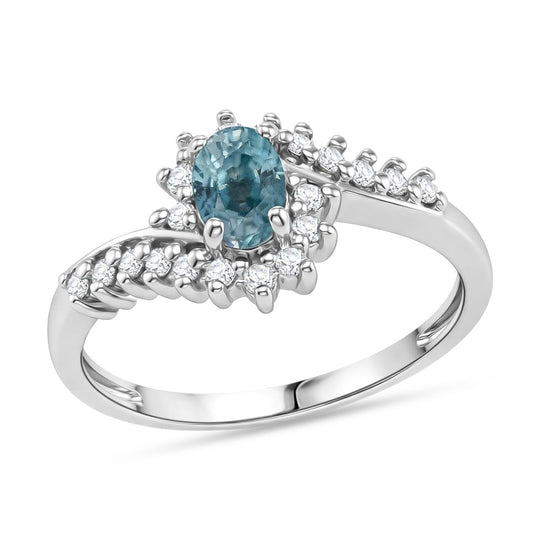 D'Joy Blauer Zirkon, Weißer Zirkon Ring 925 Silber rhodiniert (Größe 17.00) ca. 1,39 ct
