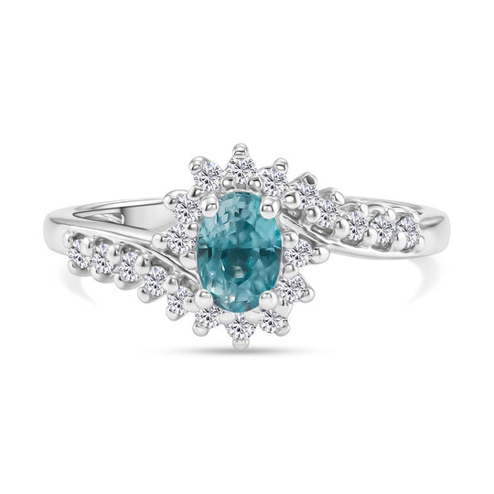 D'Joy Blauer Zirkon, Weißer Zirkon Ring 925 Silber rhodiniert (Größe 17.00) ca. 1,39 ct