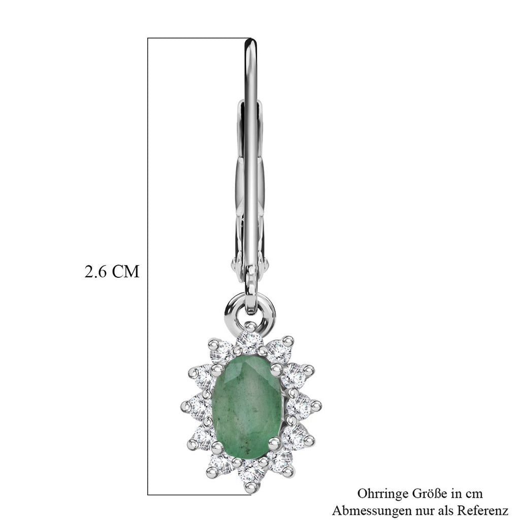 D'Joy Socoto Smaragd, Weißer Zirkon Ohrringe 925 Silber rhodiniert ca. 1.45 ct