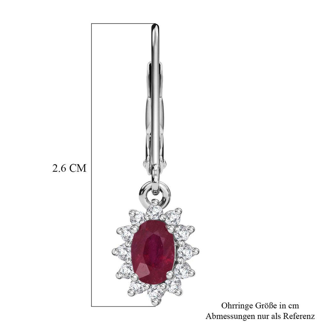 D'Joy Afrikanischer Rubin (Fissure gefüllt), Weißer Zirkon Ohrringe 925 Silber rhodiniert ca. 1.96 ct
