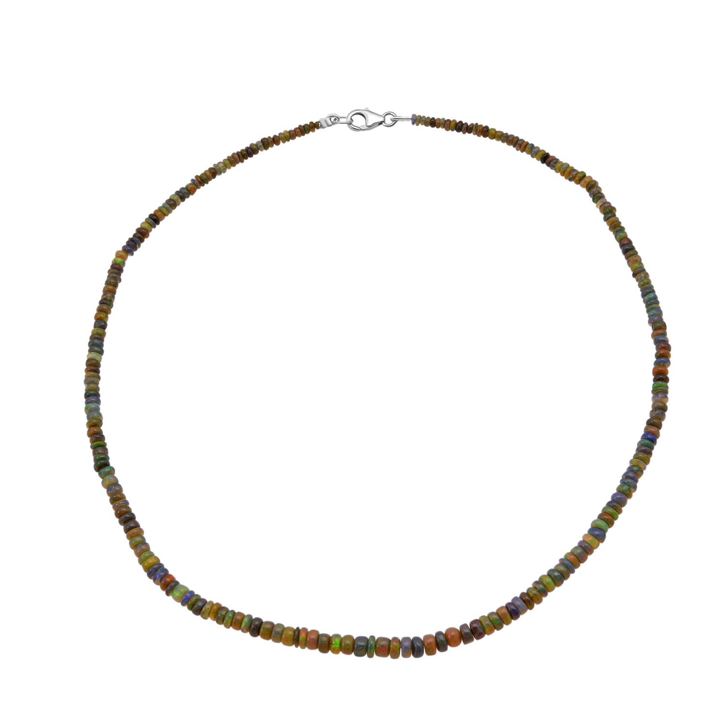 Schwarzer Opal Halskette ca. 45 cm 925 Silber rhodiniert ca. 45,00 ct.