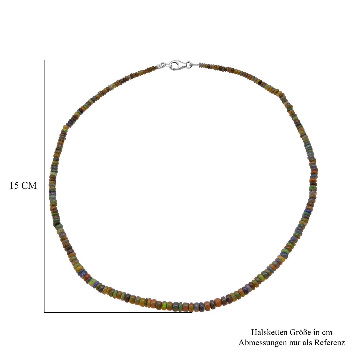 Schwarzer Opal Halskette ca. 45 cm 925 Silber rhodiniert ca. 45,00 ct.