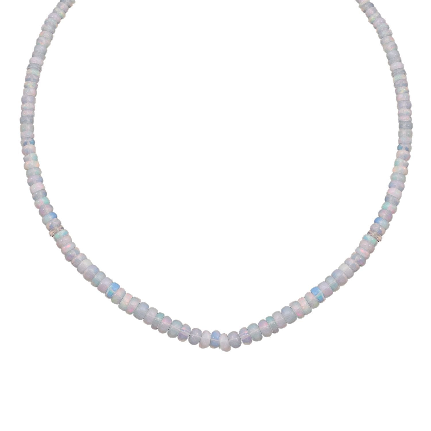 Natürlicher, äthiopischer Welo Opal Halskette ca. 45 cm 925 Silber rhodiniert ca. 50.00 ct