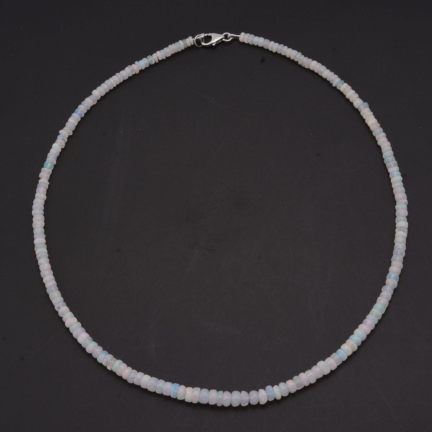 Natürlicher, äthiopischer Welo Opal Halskette ca. 45 cm 925 Silber rhodiniert ca. 50.00 ct
