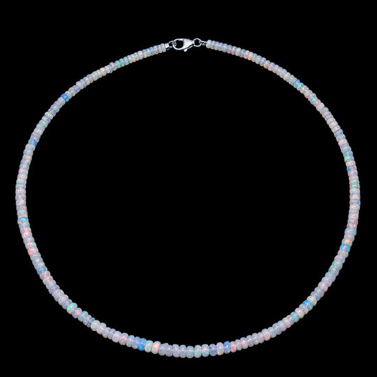 Natürlicher, äthiopischer Welo Opal Halskette ca. 45 cm 925 Silber rhodiniert ca. 50.00 ct