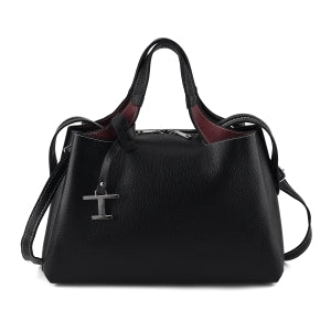 Henkeltasche aus Echtleder mit Schulterriemen, Reißverschlussfach und 4 Innenfächern, 36x17x26cm, Schwarz
