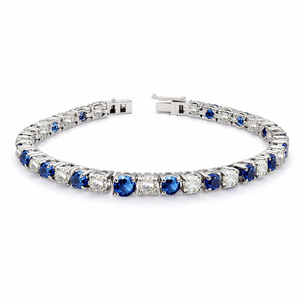 Blauer Zirkonia, Weißer Zirkonia Armband ca. 19 cm Nickelfreies Messing