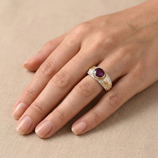 D'Joy Royal Bali -  Afrikanischer Rubin (Fissure gefüllt) Ring 925 Silber (Größe 21.00) ca. 1.89 ct