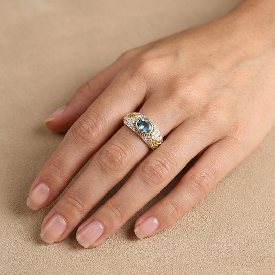 D'Joy Royal Bali -  Blauer Apatit Ring 925 Silber (Größe 21.00) ca. 1.35 ct