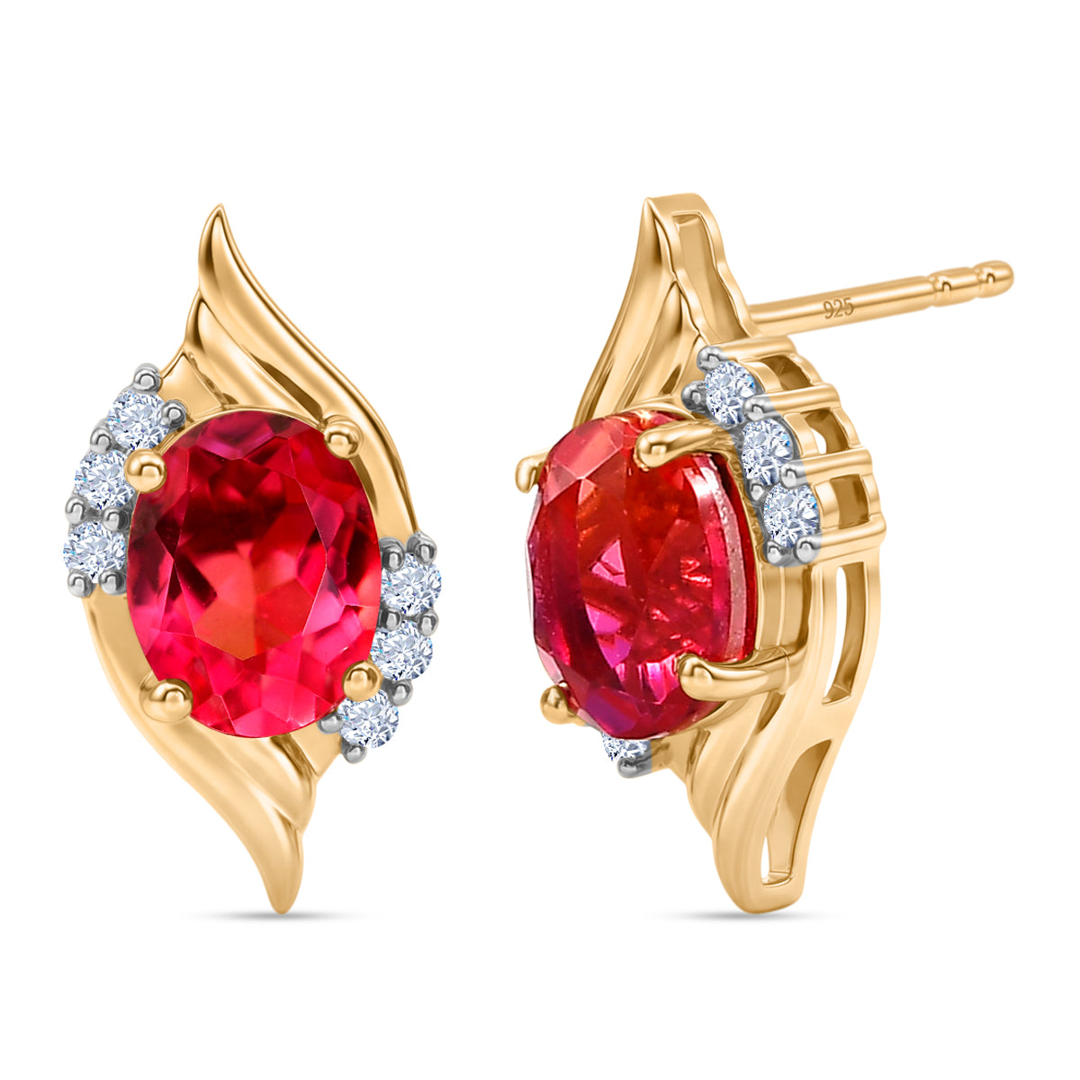 D'Joy Sunset Quarz Triplette, Weißer Zirkon Ohrringe 925 Silber 750 Gelb Vergoldet ca. 3.29 ct