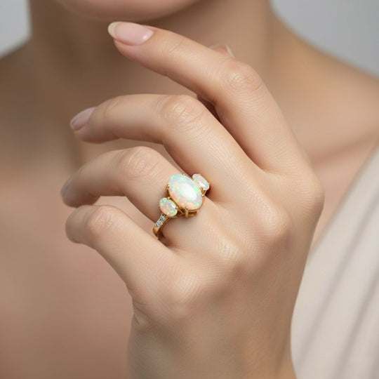 D'Joy AA Natürlicher, äthiopischer Welo Opal, Moissanit Ring 925 Silber 750 Gelbgold Vermeil (Größe 21.00) ca. 2.57 ct
