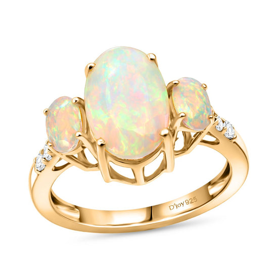 D'Joy AA Natürlicher, äthiopischer Welo Opal, Moissanit Ring 925 Silber 750 Gelbgold Vermeil (Größe 21.00) ca. 2.57 ct