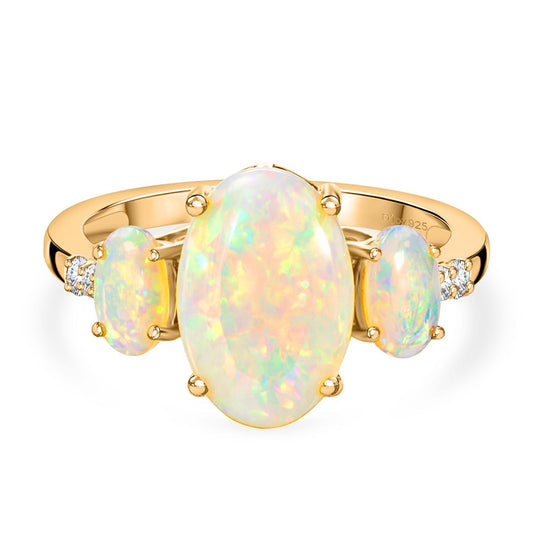 D'Joy AA Natürlicher, äthiopischer Welo Opal, Moissanit Ring 925 Silber 750 Gelbgold Vermeil (Größe 21.00) ca. 2.57 ct