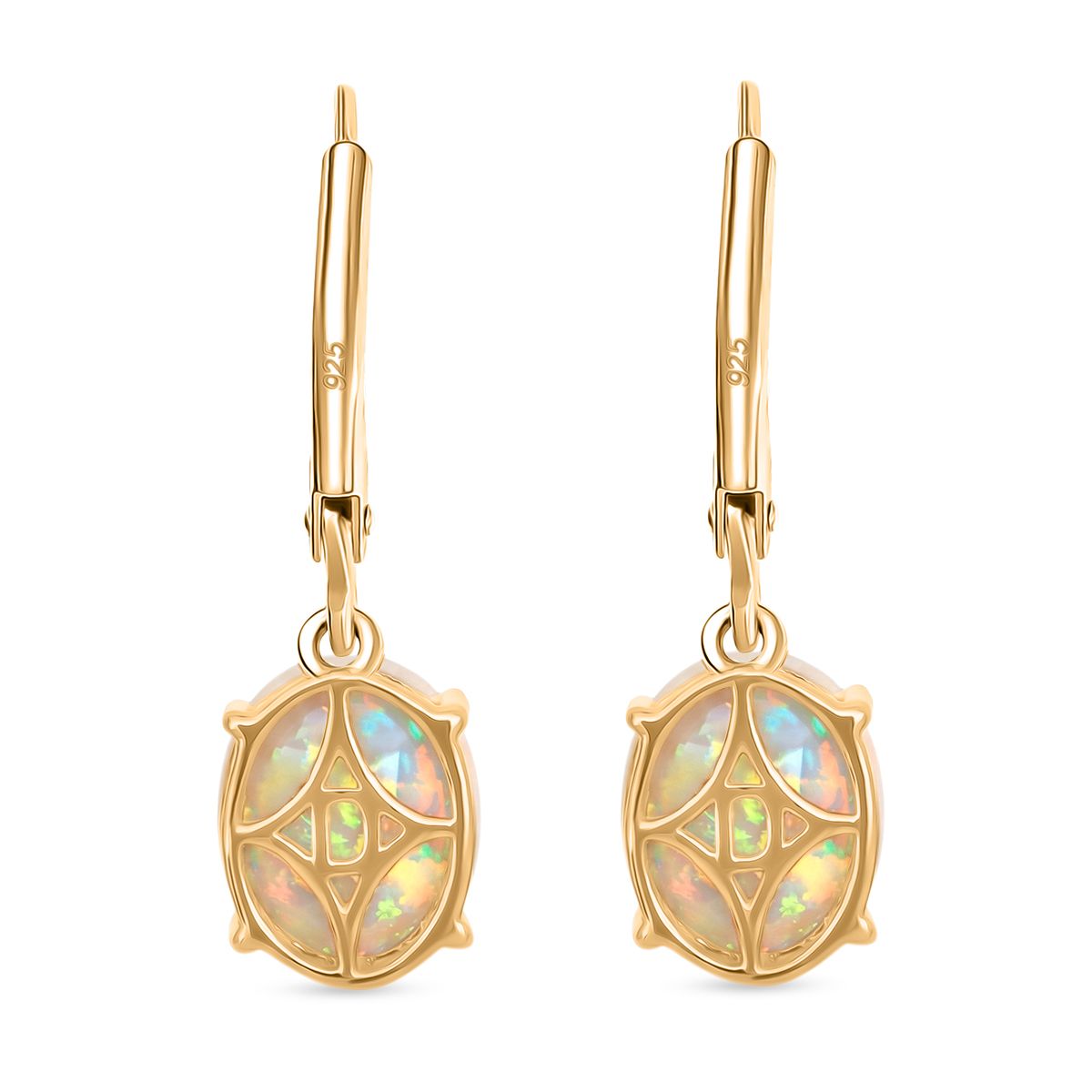 D'Joy AA Natürlicher, äthiopischer Welo Opal Ohrringe 925 Silber 750 Gelbgold Vermeil ca. 3.03 ct