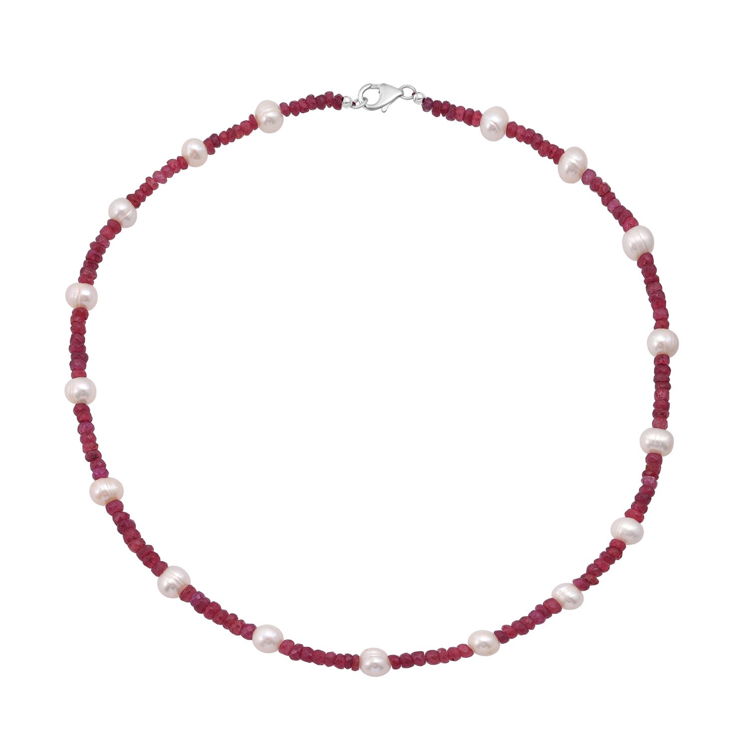 Afrikanischer Rubin (Fissure gefüllt), Süßwasser Perle (2-3 mm) Halskette ca. 45 cm 925 Silber rhodiniert