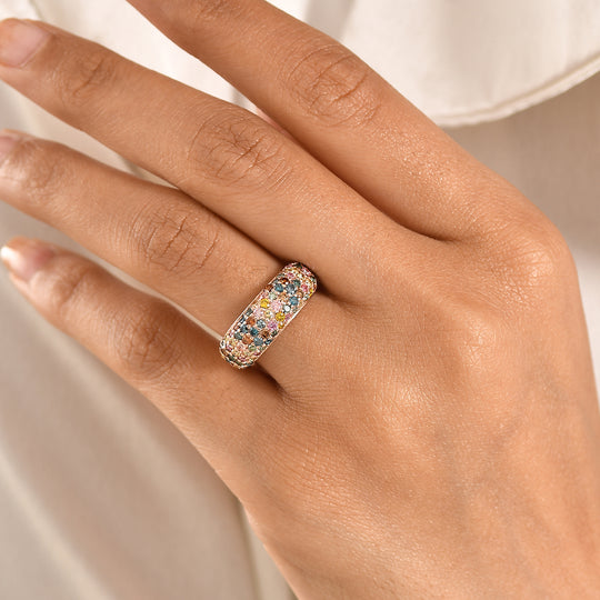 LUXURIANT DIAMOND - Lab Grown Mehrfarbig Diamant SI, Lab Grown Grüner Diamant Ring 925 Silber 750 Roségold Vermeil (Größe 21.00) ca. 1.50 ct