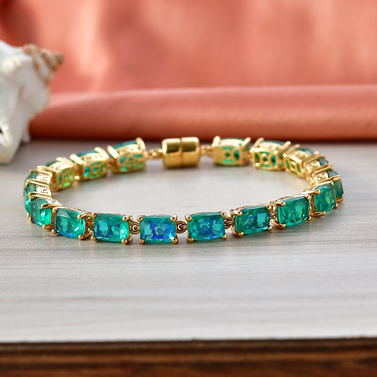 D'Joy Pfau Quarz Triplette Armband ca. 19 cm 925 Silber 750 Gelbgold Vermeil ca. 26,95 ct.