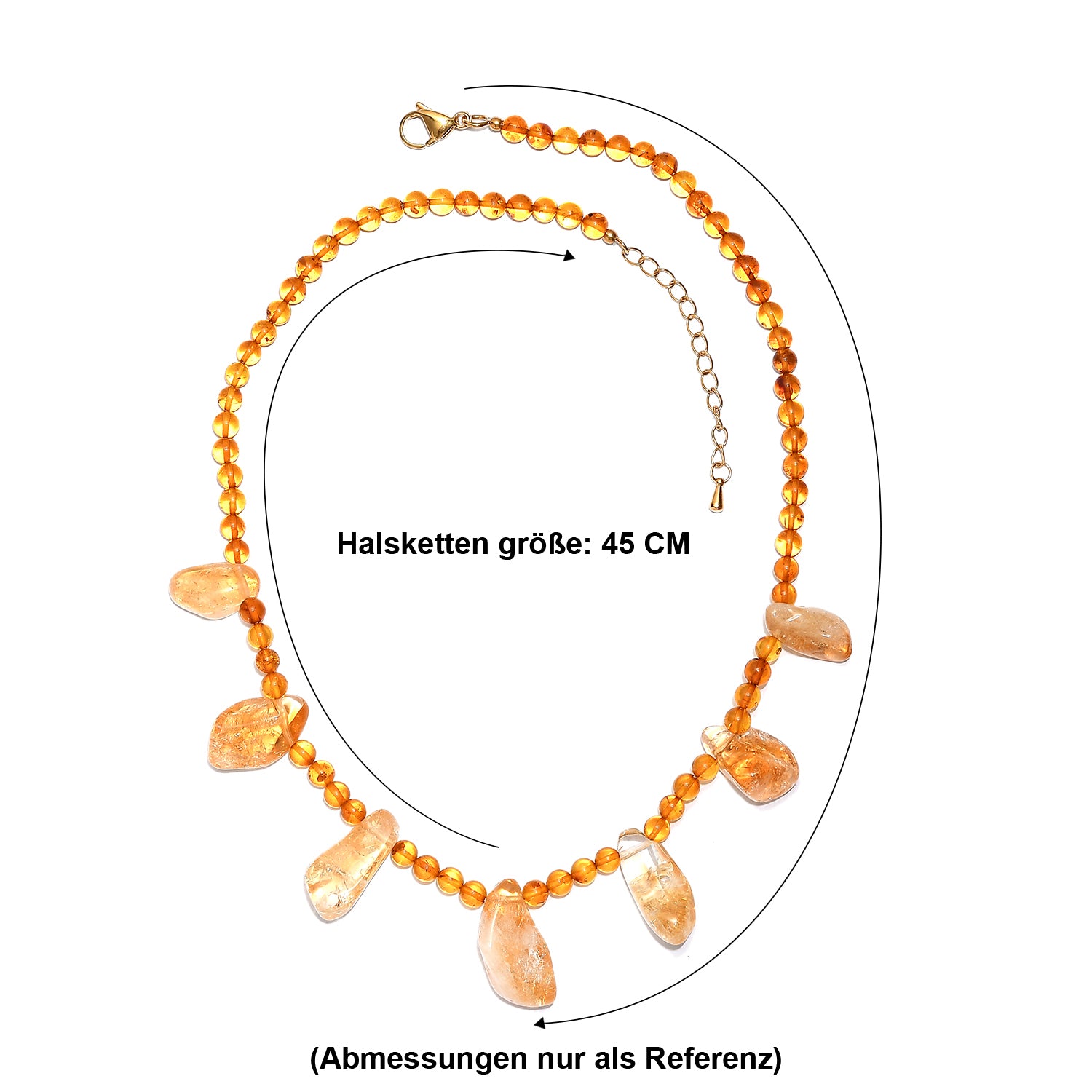 EVER TRUE Citrin, Bernstein Halskette ca. 45 cm + 5 cm Extender, 316L Edelstahl 750 Vergoldet