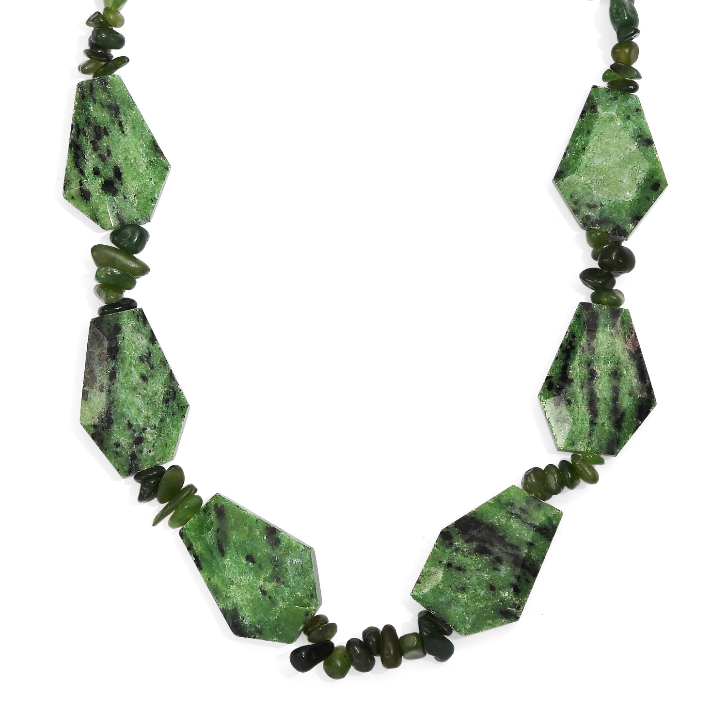 EVER TRUE Rubin Zoisite, Nephrit Halskette ca. 45 cm Nickelfreies Messing ca. 485.00 ct