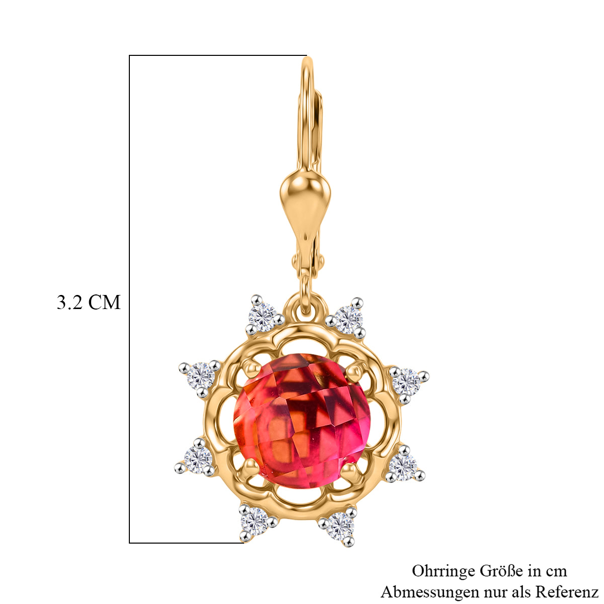 D'Joy Sunset Quarz Triplette, Weißer Zirkon Ohrringe 925 Silber 750 Gelb Vergoldet ca. 5.28 ct
